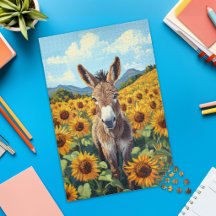 Donkey in Sunflower Field Jigsaw Puzzle