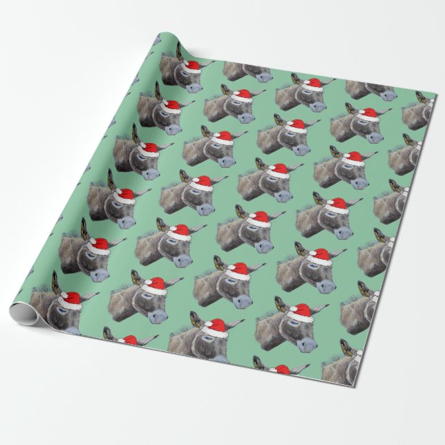 Donkey-Liebe mit Weihnachtsmannmütze Geschenkpapier (Ungerollt)