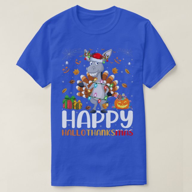 Donkey Lover Halloween Christmas Happy Hallothanks T-Shirt (Design vorne)