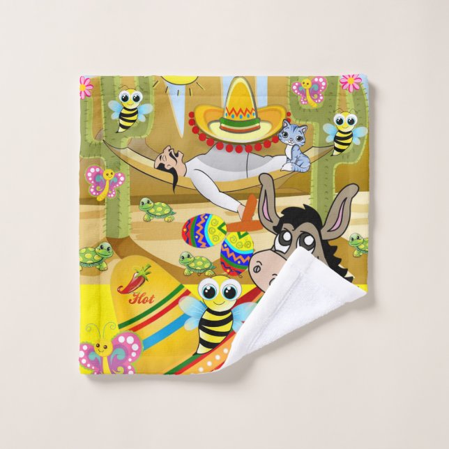 Donkey Mexican Man Sombrero Badewanne Handtuch Set (Waschlappen)