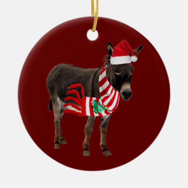 Donkey mit Hat Scaft Weihnachten Keramik Ornament (Vorne)