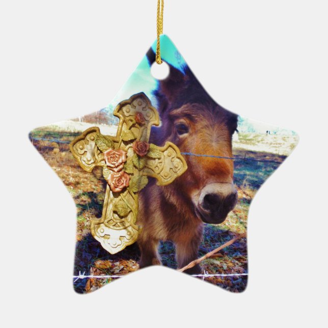 Donkey mit Rose Cross Keramikornament (Vorne)