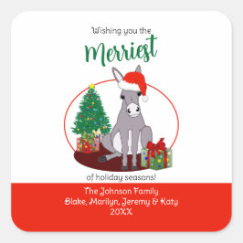 Donkey mit Weihnachtsmannmütze Weihnachtsdesign Quadratischer Aufkleber