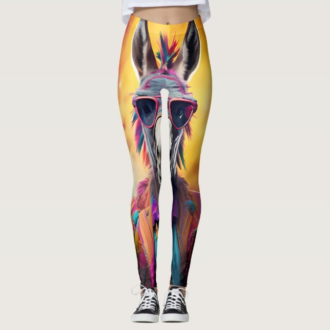 Donkey Pink Brille, Regenbogenhaar Leggings (Vorderseite)