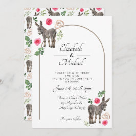 Donkey Pink Floral Wedding Invitation  Einladung