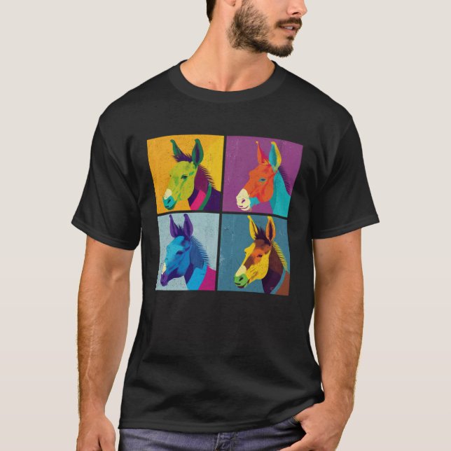 Donkey Pop Illustration farbige Tierfrauen Männer T-Shirt (Vorderseite)