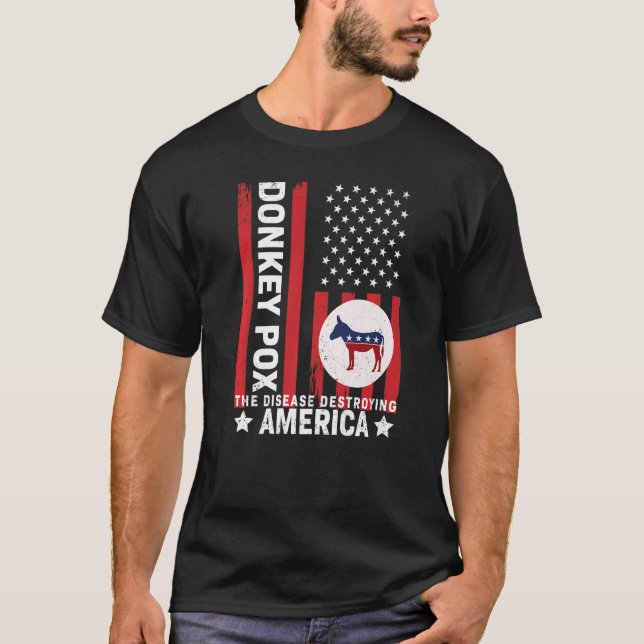 Donkey Pox Disease Distressed USA Flag Zerstörung T-Shirt (Vorderseite)
