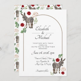 Donkey Red Floral Wedding Invitation  Einladung