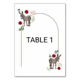 Donkey Red Floral Wedding Table Number Card Tischnummer