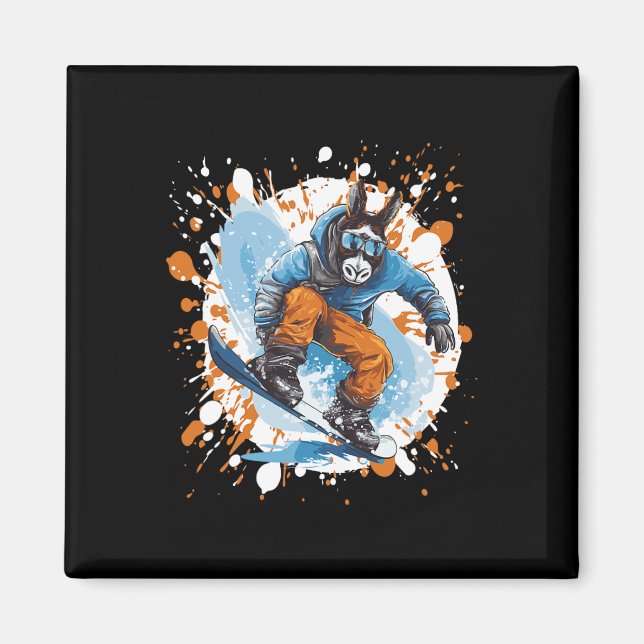Donkey Snowboarding Animal Snowboard Magnet (Vorne)