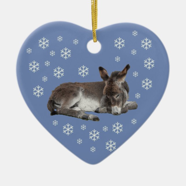 Donkey Snowflakes auf blau Keramik Ornament (Vorne)