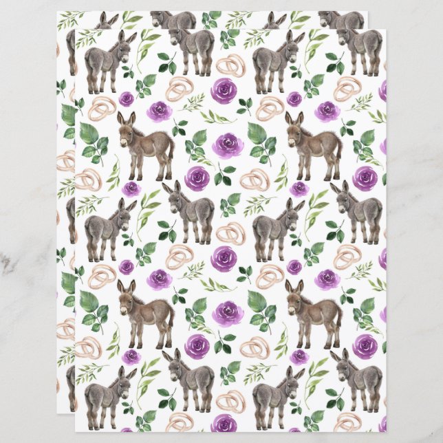 Donkey Wedding Scrapbook Paper in White (Vorne/Hinten)