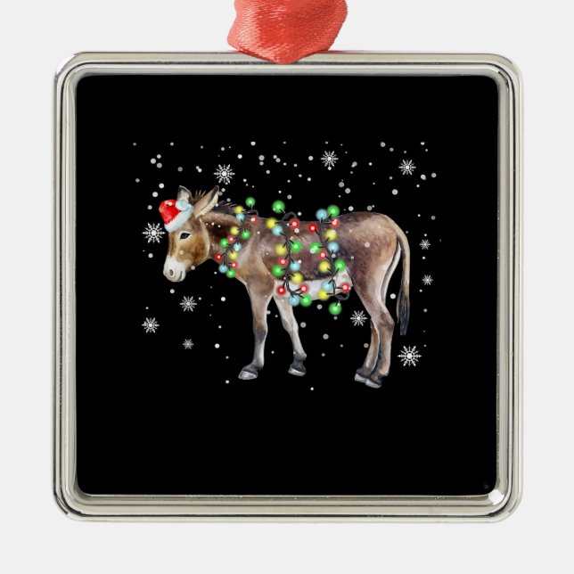 Donkey Weihnachtsbeleuchtung Farbe | Santa Donkey- Ornament Aus Metall (Vorne)