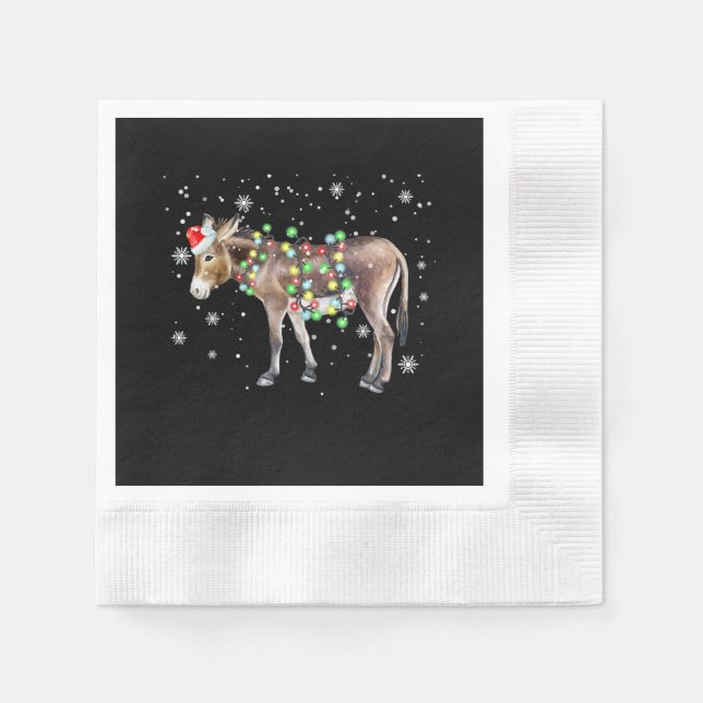 Donkey Weihnachtsbeleuchtung Farbe | Santa Donkey- Serviette (Vorderseite)