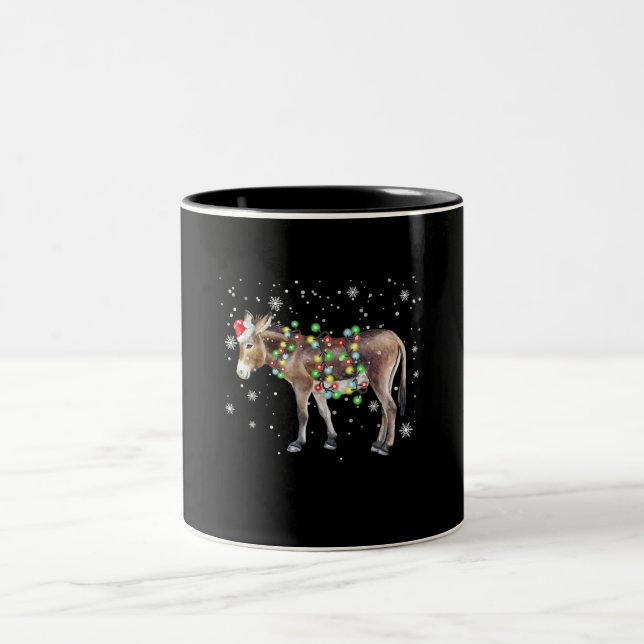 Donkey Weihnachtsbeleuchtung Farbe  | Santa Donkey Zweifarbige Tasse (Mittel)
