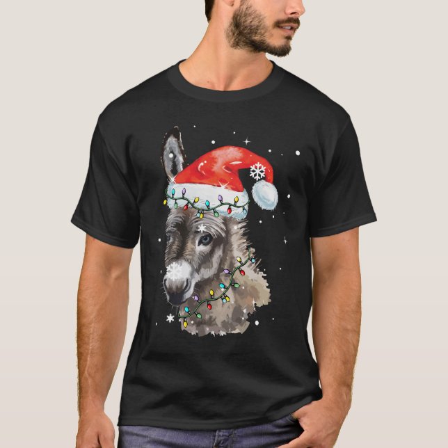 Donkey Weihnachtsfarbenleuchten Weihnachtsmannmütz T-Shirt (Vorderseite)