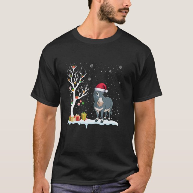 Donkey Weihnachtsmannmütze Festlicher Baum Weihnac T-Shirt (Vorderseite)