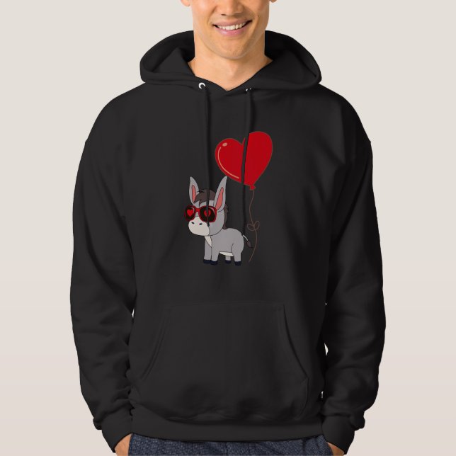 Donkey With Heart Balloon Valentines Day Love Boys Hoodie (Vorderseite)
