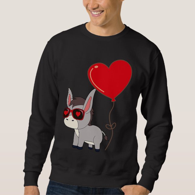Donkey With Heart Balloon Valentines Day Love Boys Sweatshirt (Vorderseite)