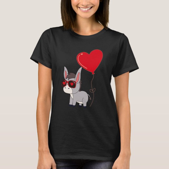 Donkey With Heart Balloon Valentines Day Love Boys T-Shirt (Vorderseite)