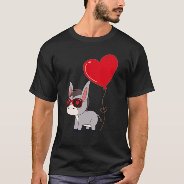 Donkey With Heart Balloon Valentines Day Love Boys T-Shirt (Vorderseite)