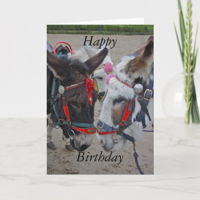 Donkeys at the Seaside Happy Birthday Card Karte (Vorderseite)