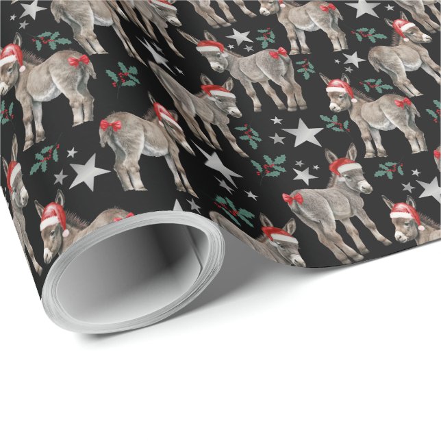 Donkeys Christmas Gift Wrapping Paper - Black Geschenkpapier (Rolleneckpunkt)