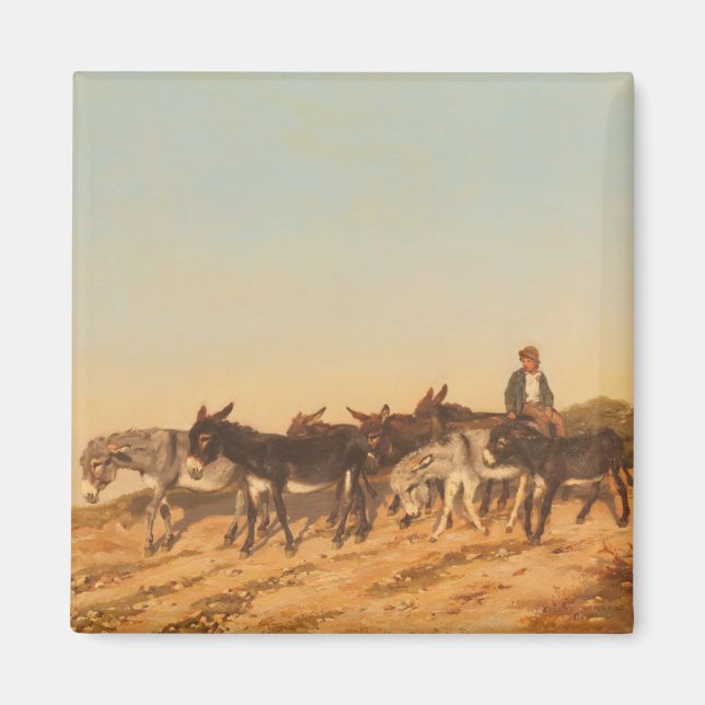 Donkeys in Südfrankreich (von Eugène Burnand) Magnet (Vorne)