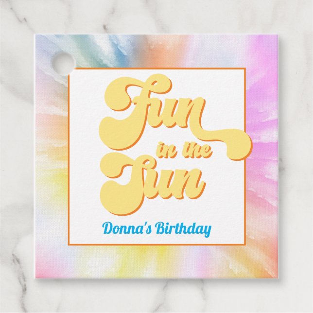 DONNA Retro Schriftart Gefärbte Krawatte Pool Part Geschenkanhänger (Vorderseite)