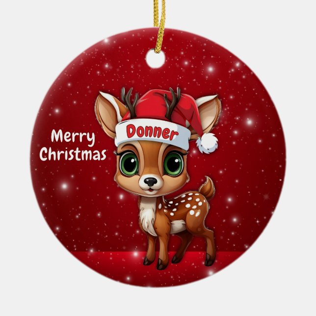 Donner Baby Deer, Fawn, Doe, Reindeer🦌 🎄 Keramik Ornament (Vorne)