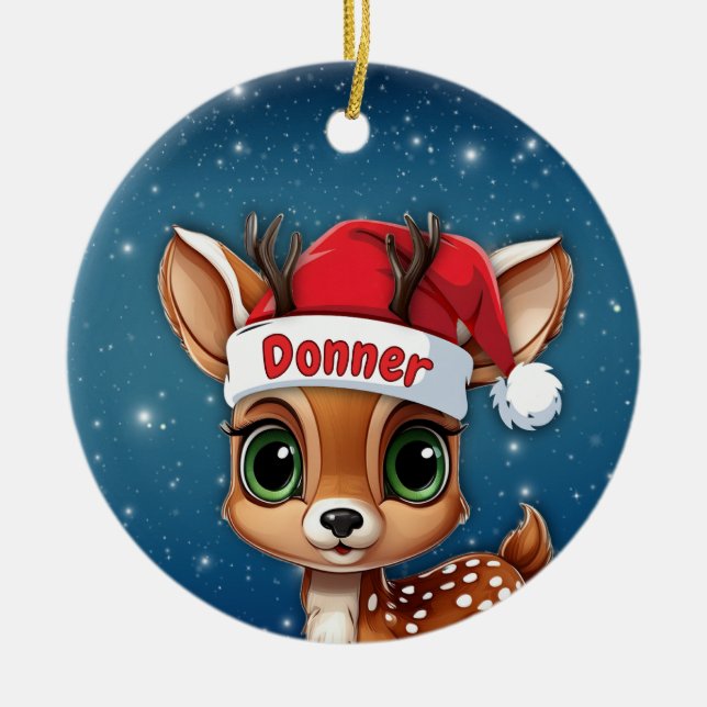 Donner Baby Deer, Fawn, Doe, Reindeer🦌🎄 Keramik Ornament (Vorne)