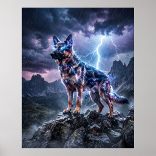 Donner Deutscher Schäferhund Blitz Kunst Poster
