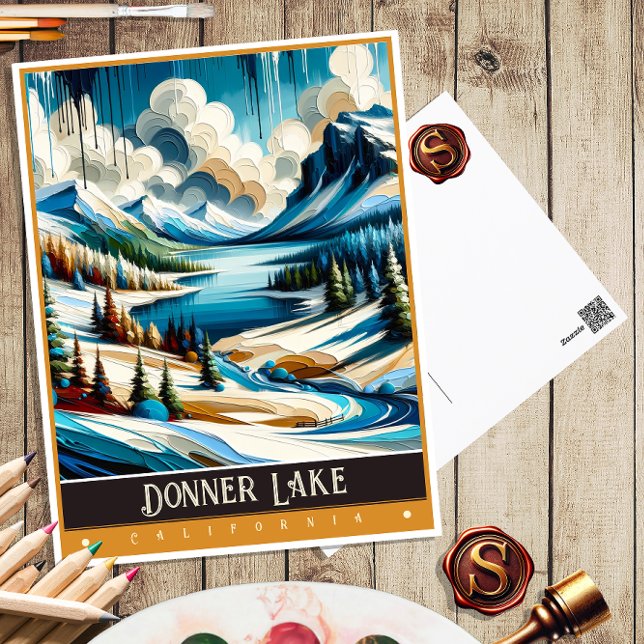 Donner Lake, Kalifornien | Vintage Malerei Postkarte (Von Creator hochgeladen)