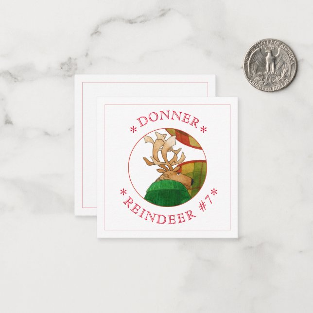 DONNER REINDEER 2,5" Square Flat Card Mitteilungskarte (Vorderseite/Rückseite Beispiel)