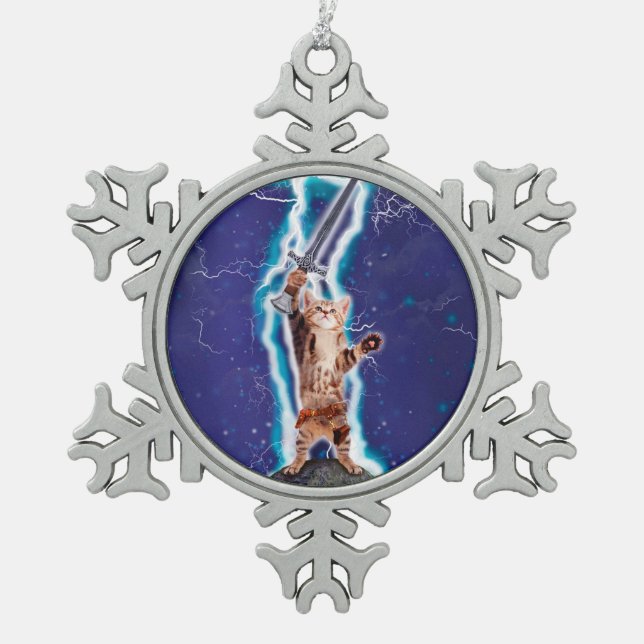 Donnerkatze Schneeflocken Zinn-Ornament (Vorderseite)