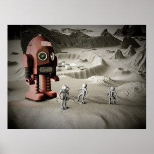 Donnerrobot und Spielzeugspacemen Retro-Styling Pr Poster