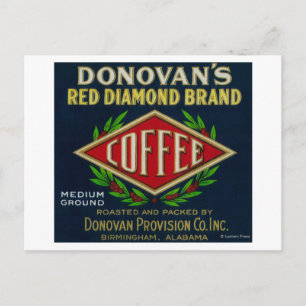 Donovan's Coffee LabelBirmingham, AL Postkarte