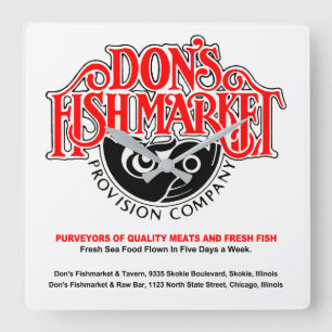 Don's Fishmarket, Skokie, Chicago, IL Quadratische Wanduhr