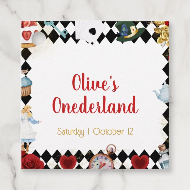 "Don't Be Late" Alice in ONEderland First Birthday Geschenkanhänger (Vorderseite)