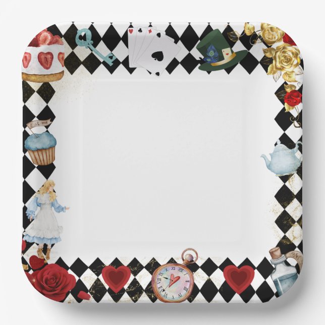 "Don't Be Late" Alice in ONEderland First Birthday Pappteller (Vorderseite)