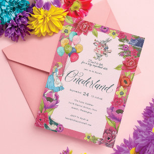 Don't Be Late Vintage Alice In Onederland Floral Einladung
