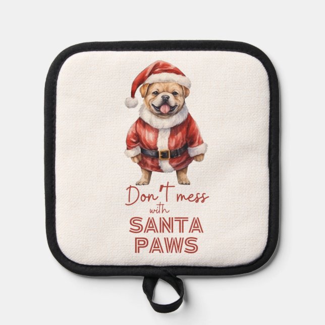 'Don't chess with Santa Paws' niedlicher Hundelieb Topflappen (Vorderseite)