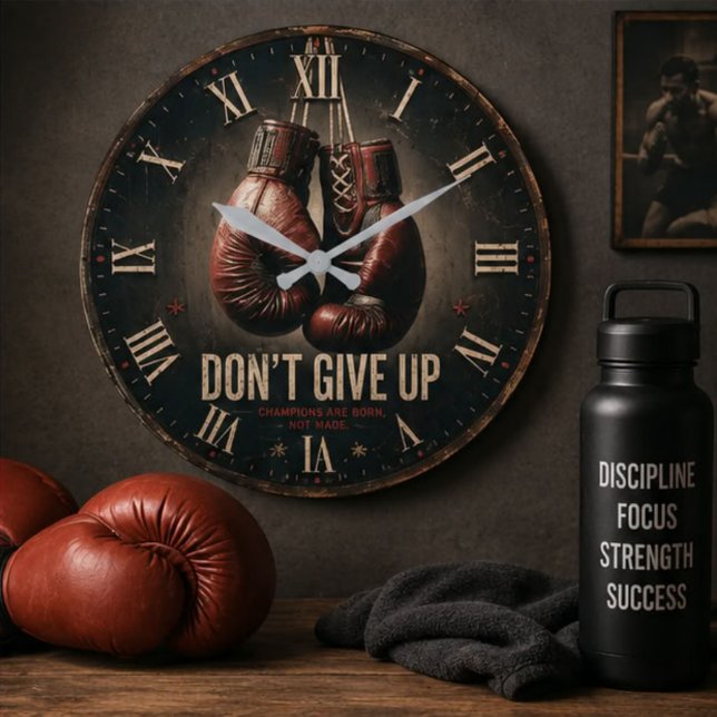 Don't Give Up Boxing Gloves Große Wanduhr (Von Creator hochgeladen)