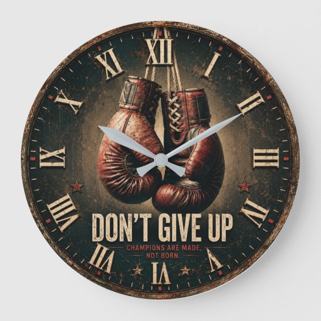 Don't Give Up Boxing Gloves Große Wanduhr (Vorderseite)