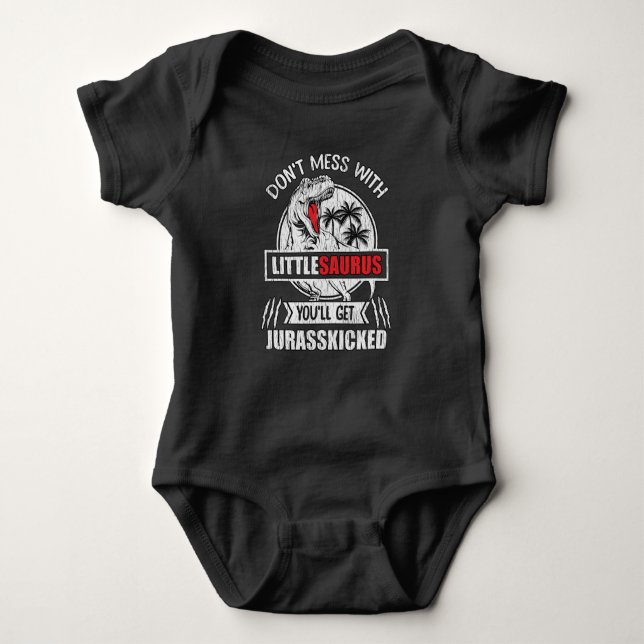 Don't Mess With Little Saurus Dinosaur Family Kids Baby Strampler (Vorderseite)