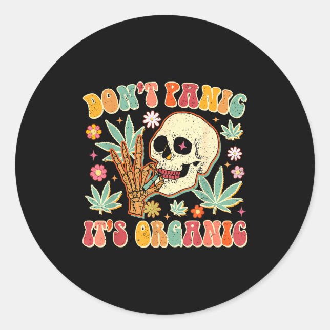 Don't Panic It's Organic Weed Skull  Runder Aufkleber (Vorderseite)