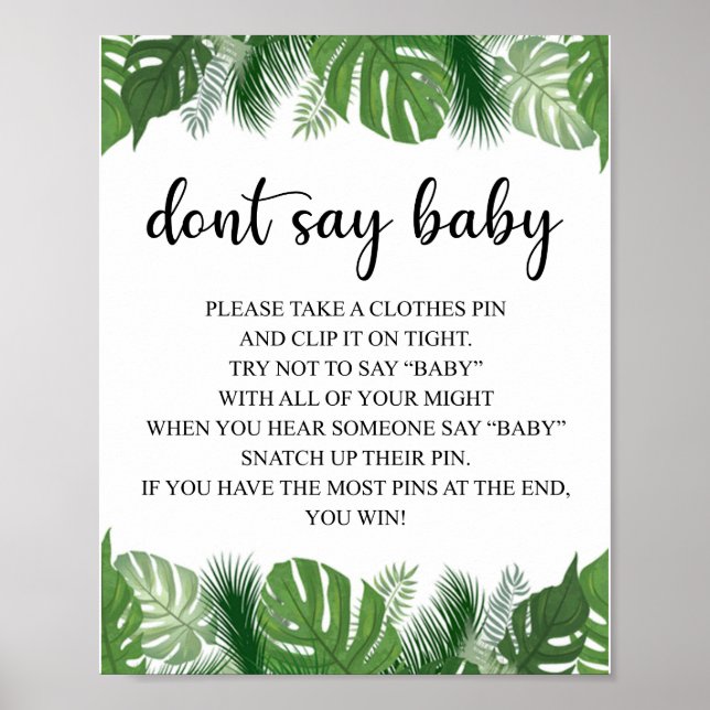 Don't Say Baby - Baby Shower Game Rules Monstera Poster (Vorne)