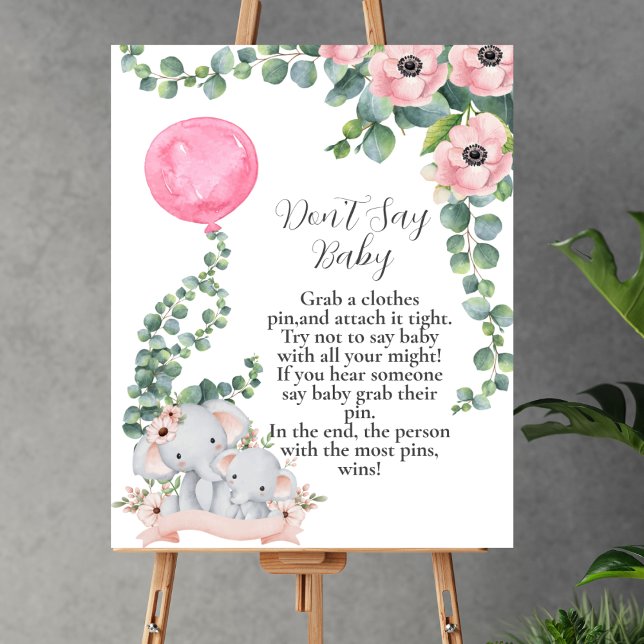 Don't say baby Elephant Pink Balloon Eucalyptus Poster (Von Creator hochgeladen)