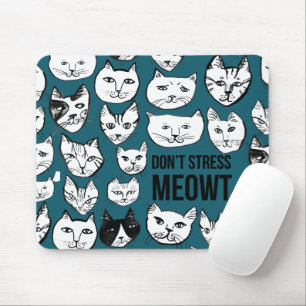 Don't Stress MEOWT Cat Head Pattern Green Mousepad