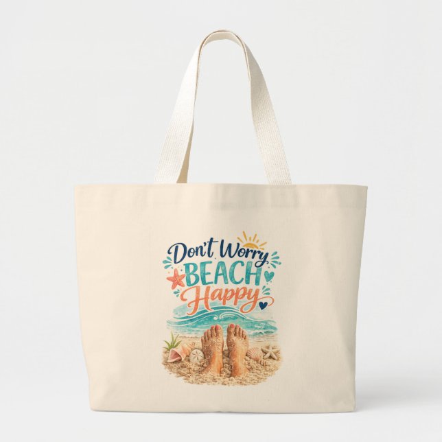 Don't Worry Beach Happy Jumbo Stoffbeutel (Vorne)